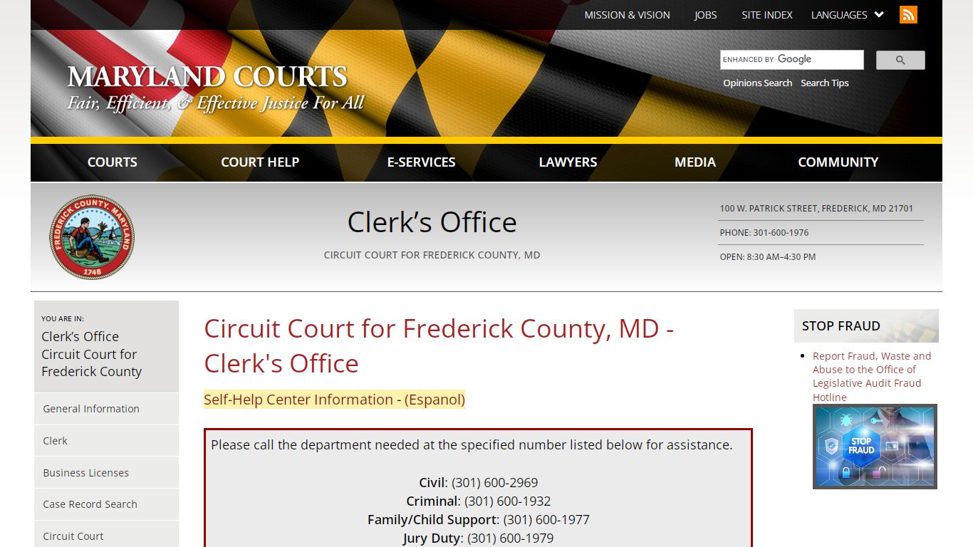 Circuit Court for Frederick County, MD - Clerk's Office